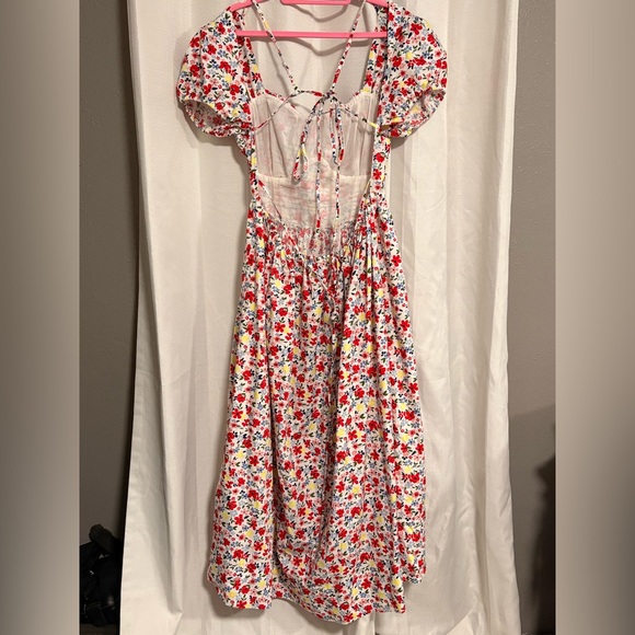 ASOS DESIGN milkmaid ruched bust midi dress with open tie back in floral print - Picture 7 of 8